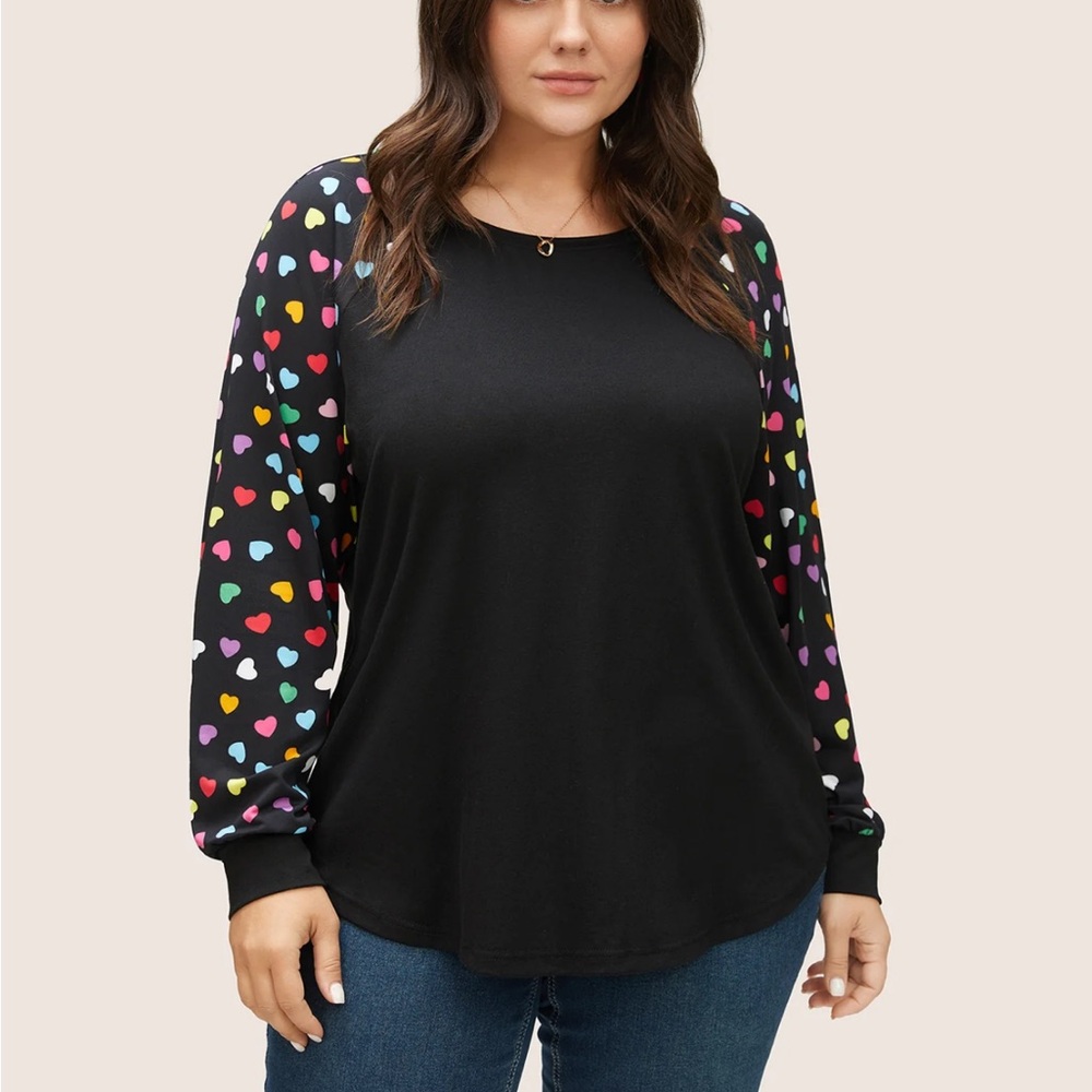 BloomChic Black Top with Colorful Heart Sleeves